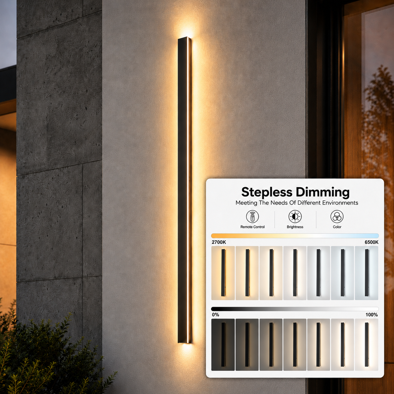 VionLight Apex Modern LED Linear Wall Sconce IP65 Waterproof Aluminum Outdoor Exterior Light Fixture (Dimmable & Remote Option)