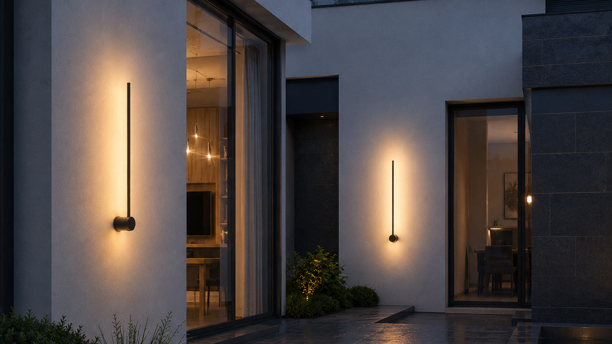 Outdoor Wall Sconces Long Strip IP65 Anti Rust 3000K 4500K 6000K Black Waterproof Linear Wall Mount Lighting for Porch Courtyard