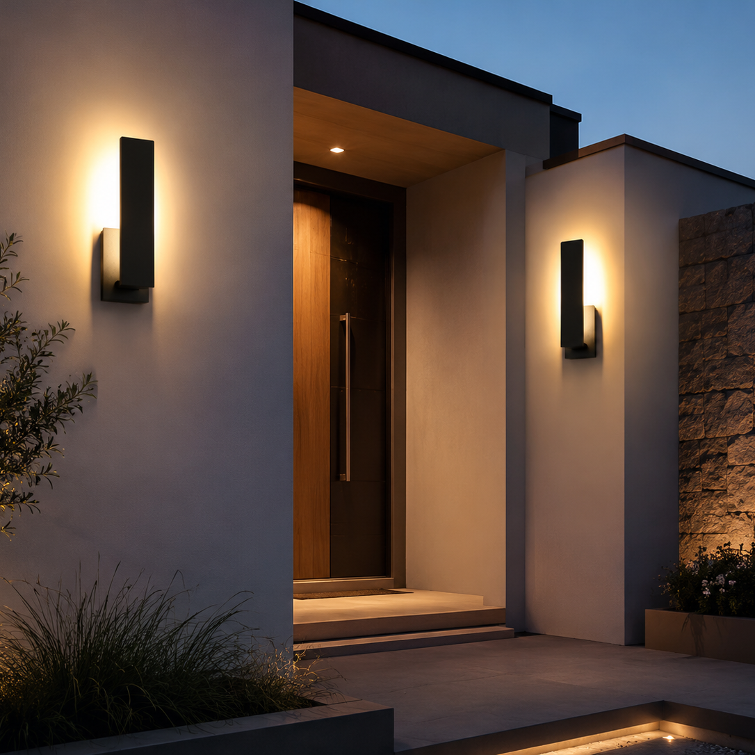 VionLight Meridian Modern LED Backlit Wall Sconce IP54 Waterproof Aluminum Outdoor Exterior Light Fixture