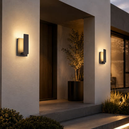 VionLight Meridian Modern LED Backlit Wall Sconce IP54 Waterproof Aluminum Outdoor Exterior Light Fixture