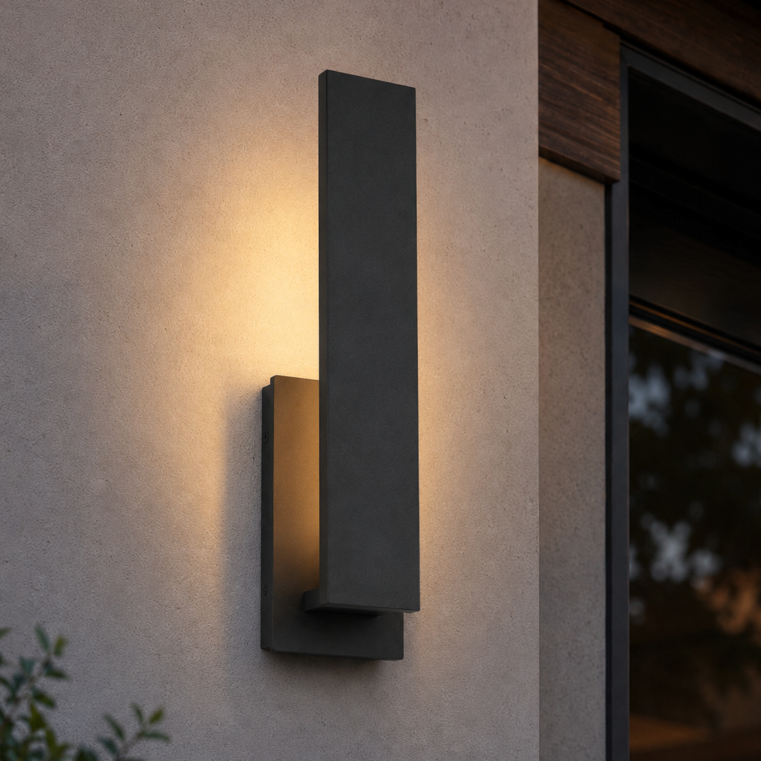 VionLight Meridian Modern LED Backlit Wall Sconce IP54 Waterproof Aluminum Outdoor Exterior Light Fixture