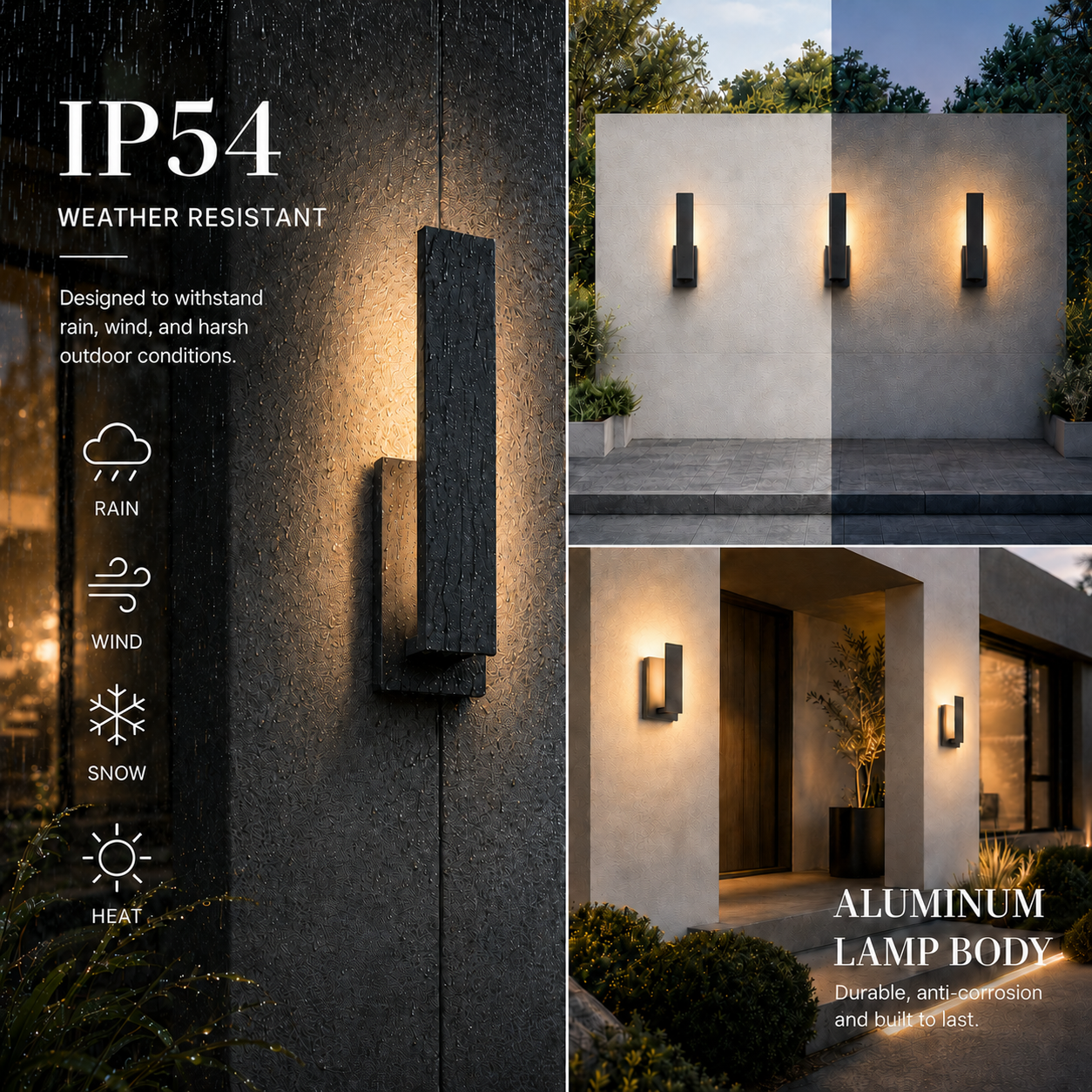 VionLight Meridian Modern LED Backlit Wall Sconce IP54 Waterproof Aluminum Outdoor Exterior Light Fixture