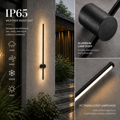 Outdoor Wall Sconces Long Strip IP65 Anti Rust 3000K 4500K 6000K Black Waterproof Linear Wall Mount Lighting for Porch Courtyard