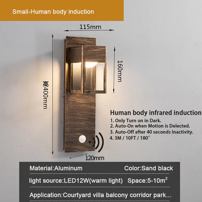 IP67 Waterproof Outdoor LED Wall Lighting Motion Sensor Aluminum Black Bronze Garden porch Sconce Light 96V220V Sconce Luminaire