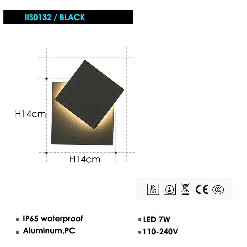 LED Outdoor Waterproof Wall Lamp 360° Rotate Outdoor Porch Light LED 7w Square Exterior Lights Fixture for Yards Doorways Garden