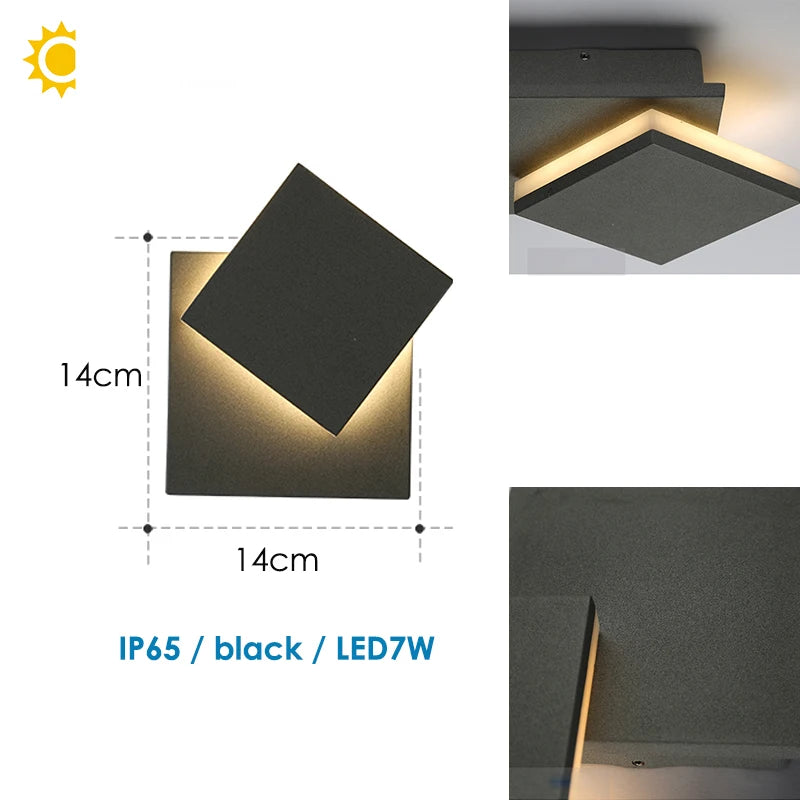 LED Outdoor Waterproof Wall Lamp 360° Rotate Outdoor Porch Light LED 7w Square Exterior Lights Fixture for Yards Doorways Garden