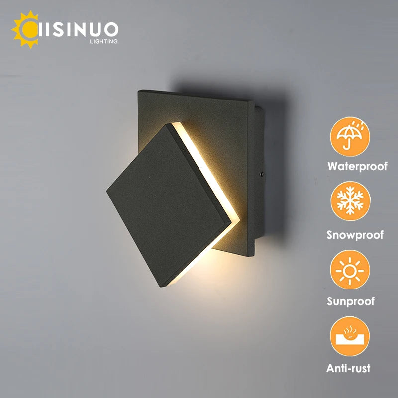 LED Outdoor Waterproof Wall Lamp 360° Rotate Outdoor Porch Light LED 7w Square Exterior Lights Fixture for Yards Doorways Garden