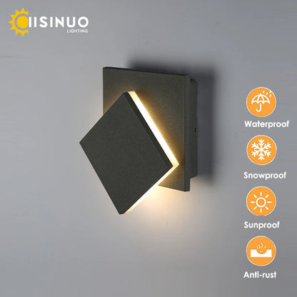 LED Outdoor Waterproof Wall Lamp 360° Rotate Outdoor Porch Light LED 7w Square Exterior Lights Fixture for Yards Doorways Garden