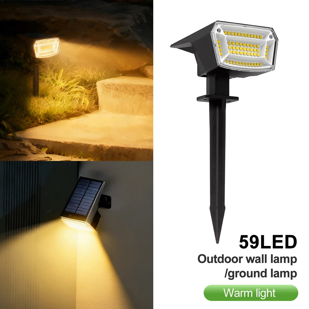 59/72 LED Solar Lights Outdoor Waterproof IP65 3 Lighting Modes Solar Powered Landscape Spot Lights For Outside Yard Decor