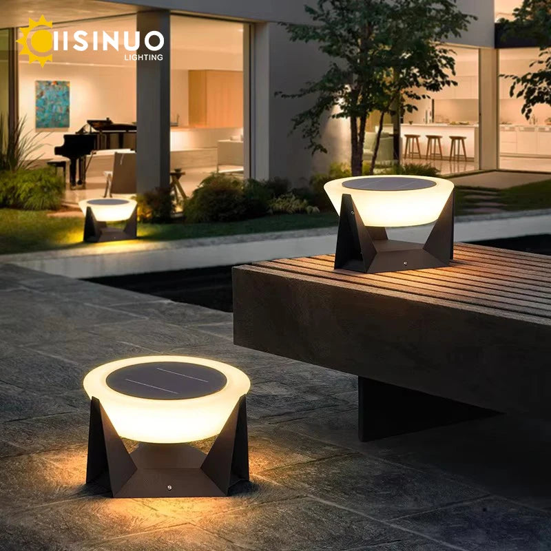 Solar Post Light Outdoor Column Pillar Light 3000K IP65 Garden Landscape Lighting for Patio Fence Cap Deck Flat Surface Fixtures
