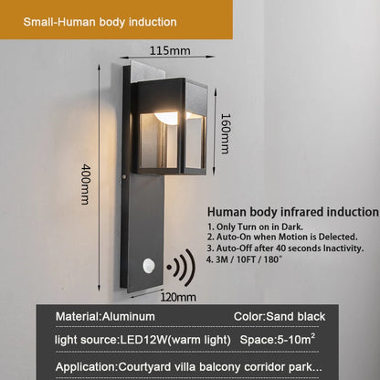 IP67 Waterproof Outdoor LED Wall Lighting Motion Sensor Aluminum Black Bronze Garden porch Sconce Light 96V220V Sconce Luminaire