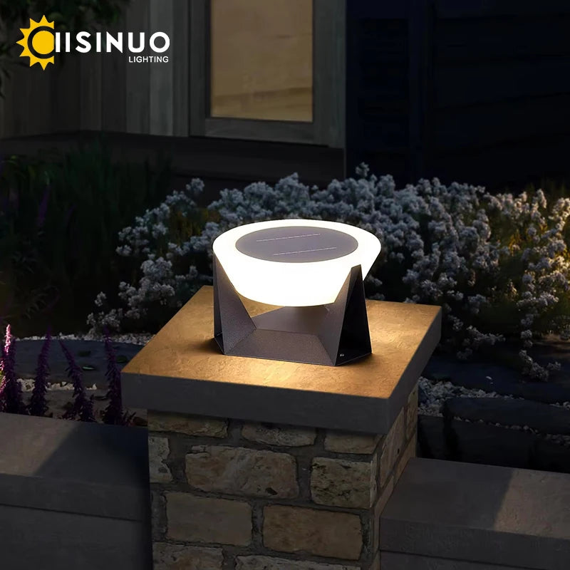 Solar Post Light Outdoor Column Pillar Light 3000K IP65 Garden Landscape Lighting for Patio Fence Cap Deck Flat Surface Fixtures