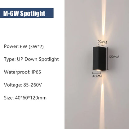 6W 10W 20W Outdoor LED Wall Lights Up and Down Narrow Beam COB Aluminium Wall Sconces Porch Light Garden Waterproof Spotlight