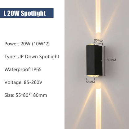 6W 10W 20W Outdoor LED Wall Lights Up and Down Narrow Beam COB Aluminium Wall Sconces Porch Light Garden Waterproof Spotlight