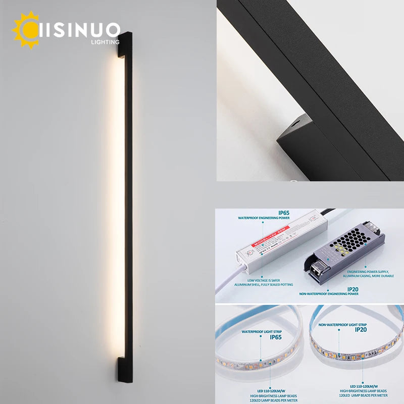 Minimalist Long Strip Outdoor Wall Lamp Garden Porch Lighting Black Sconce Light 85V 265V for Garage Courtyard Balcony Decoratio